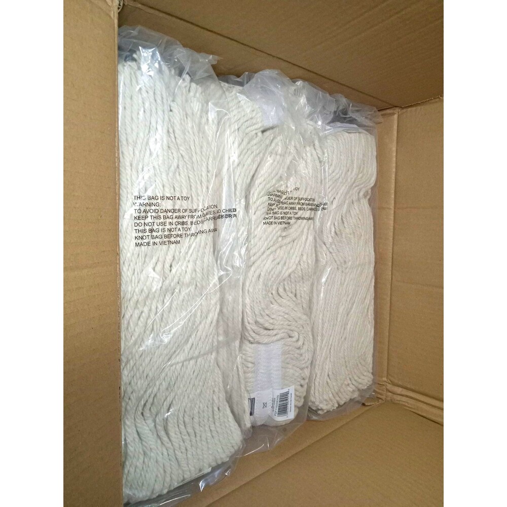 12 Rubbermaid Dura Pro 16 oz Wet Cotton Round Mop Head White Band